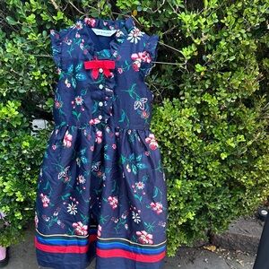 Janie and Jack Navy Floral Dress with Red Bow